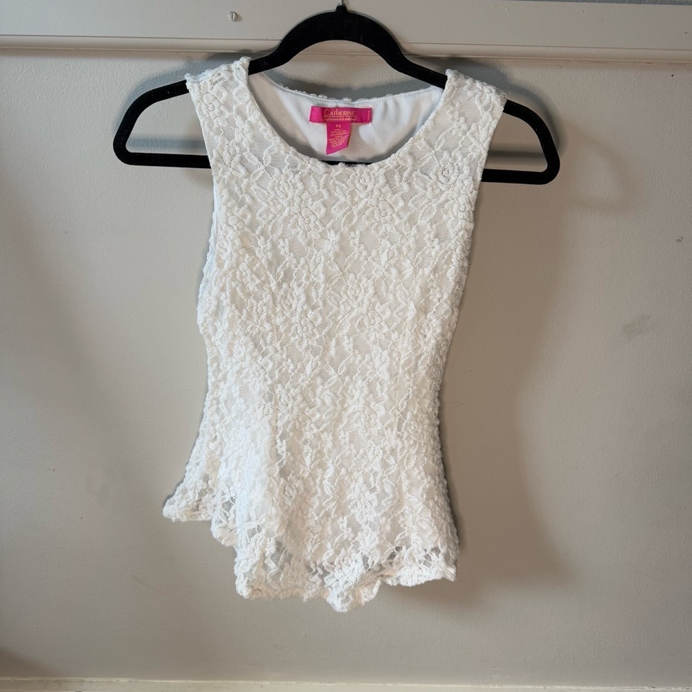Catherine White Lace Formal Tank Peplum Style